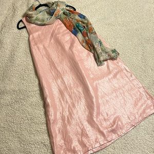LOFT PINK SHIMMER SHIFT DRESS WITH SCARF  SIZE 12  NWT